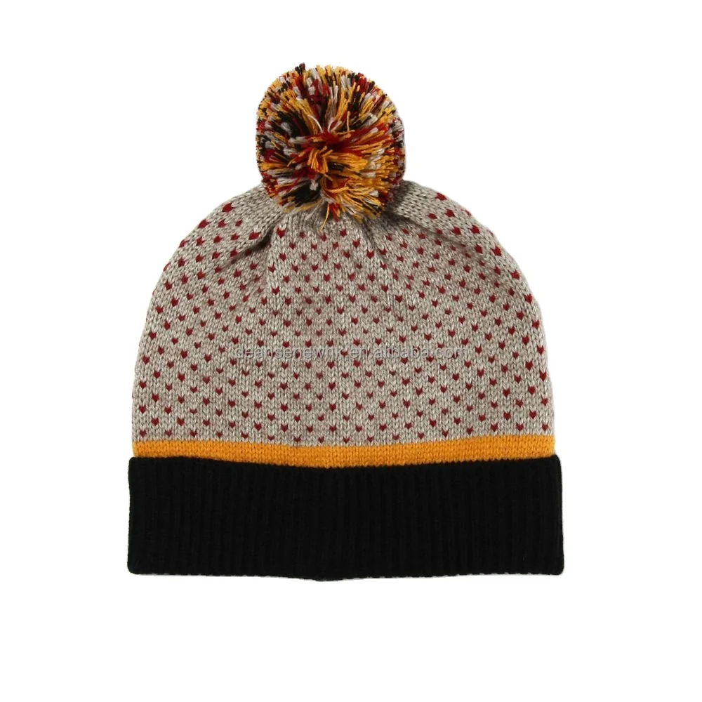 European Handmade Customize 80% Acrylic 20% Wool Fall Winter Warm Adult Women Teen Girl Dotted Black Knit Pom Pom Beanie Hat