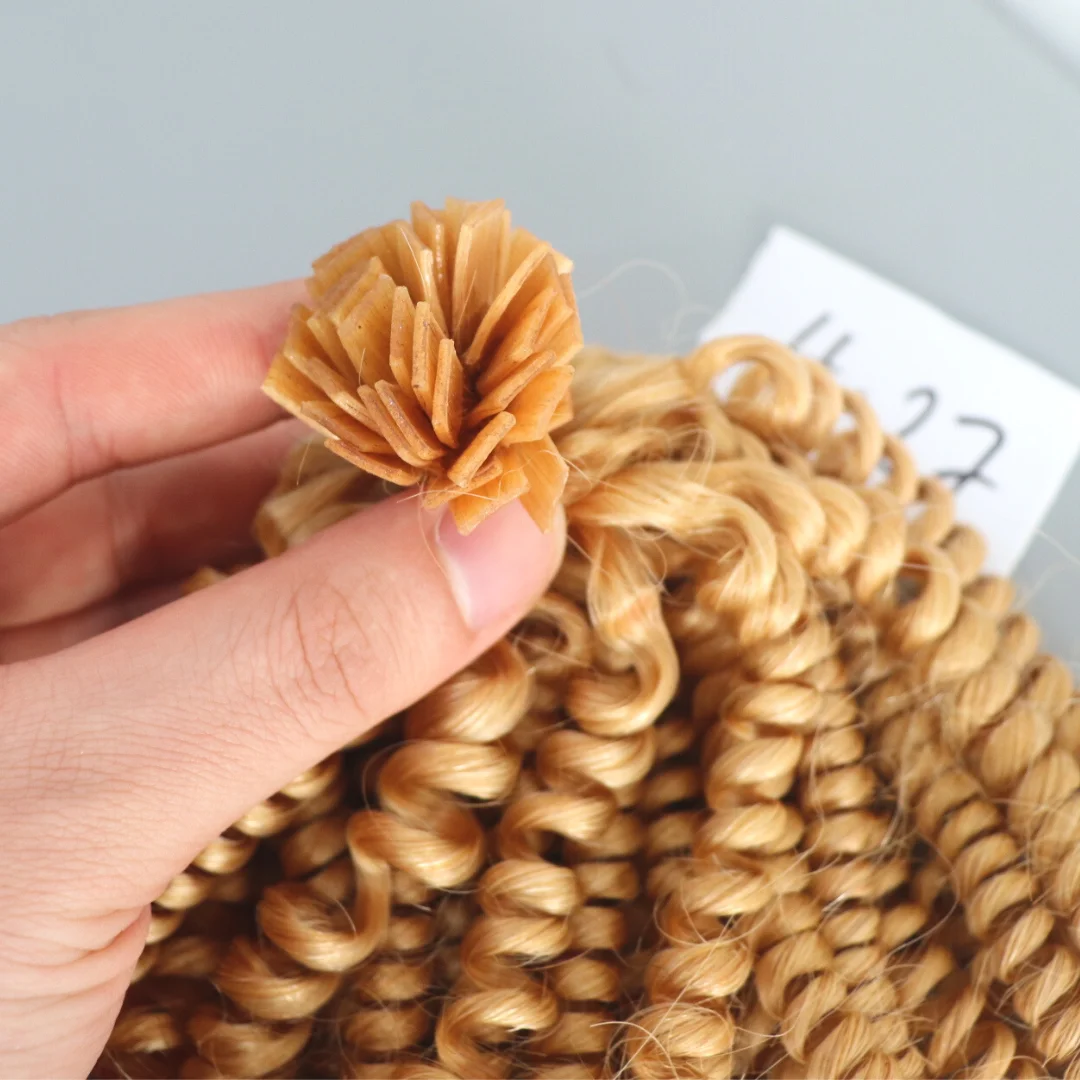 12A Grade Virgin No Synthetic Fiber Flat Tip Finger Curly Color Hair Extensions Vietnamese Hair