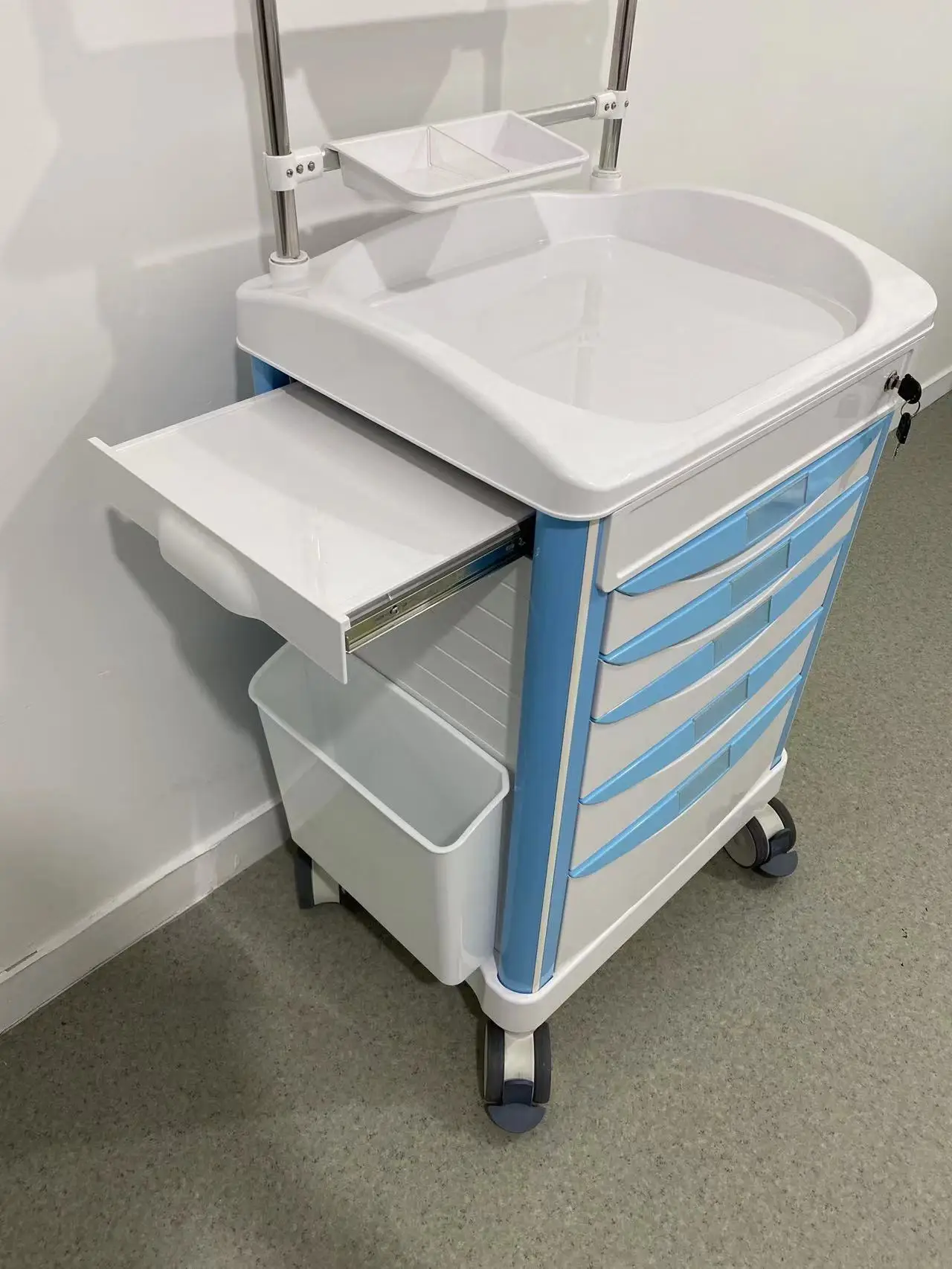 Best Selling Multi Functional Hospital Mobile Medical Drug Delivery Trolley with 5 Drawers & Accessories Direct Factory Price