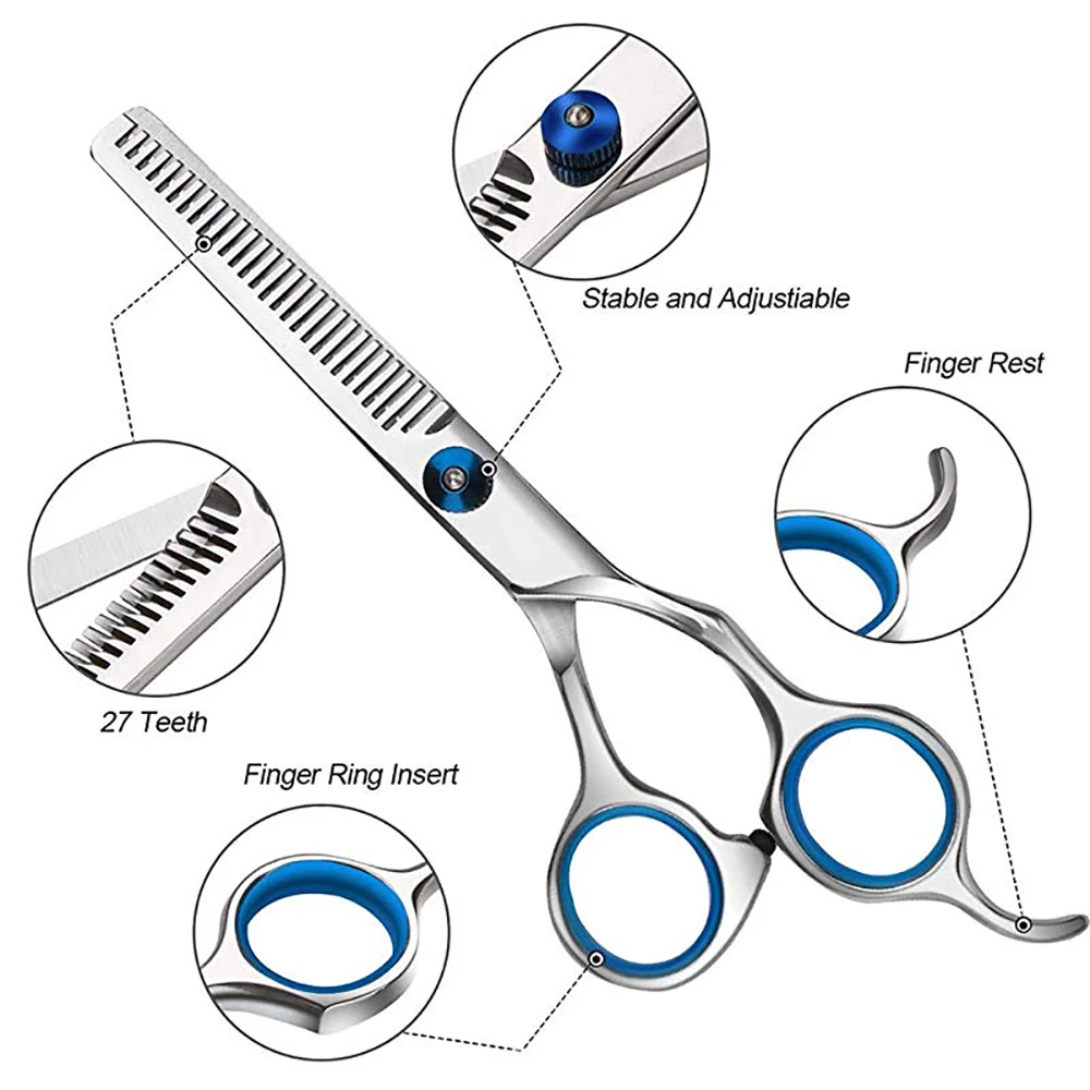 Stainless Steel Thinning Shears (Removable Finger Rest) Upper Blade Teeth (32) Lower Blade (Convex Edge)