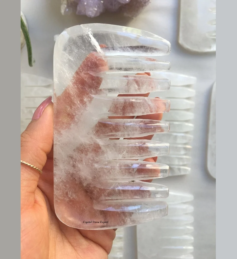 Natural Clear Quartz Crystal Massage Comb Crystal Hair Comb