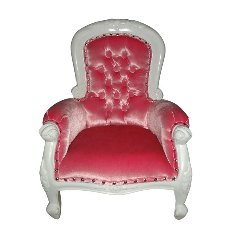 Antique Children Armchair European Style Kids Furniture Classic Doll Chair White Painted With Pink Fabric Kids Sofa for Toys