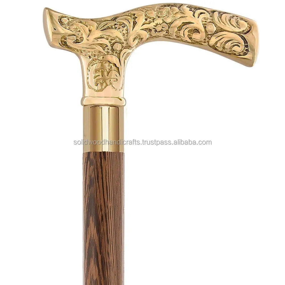 Handmade 36 inches Brass Designer Handle Walking Stick with Brown Color Wooden Shaft Unisex Walking Stick Cane.