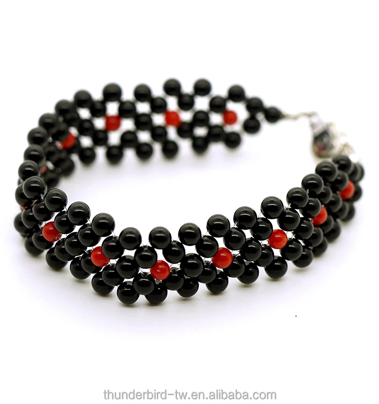 fashion jewelry for women gemstone 100% natural Italian red coral band with black onyx beads bracelet