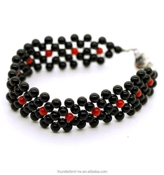 fashion jewelry for women gemstone 100% natural Italian red coral band with black onyx beads bracelet