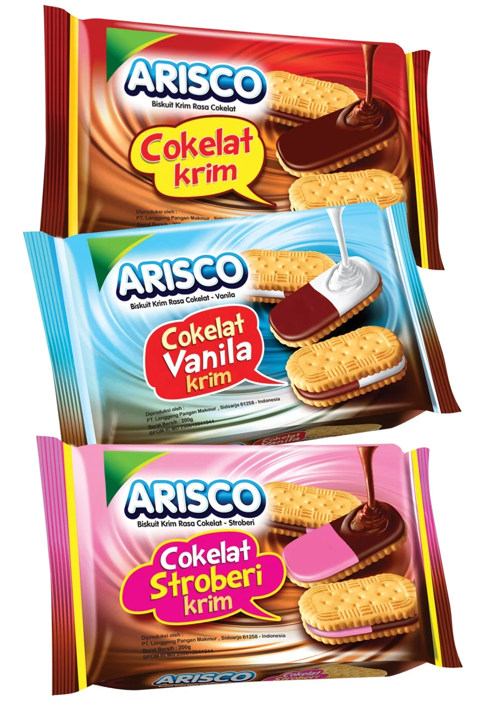 Arisco Biscuit Rose Cream Double Cream ( 200g x 21pcs ) Full Chocolate, Chocolate-Vanilla, Chocolate-Strawberry