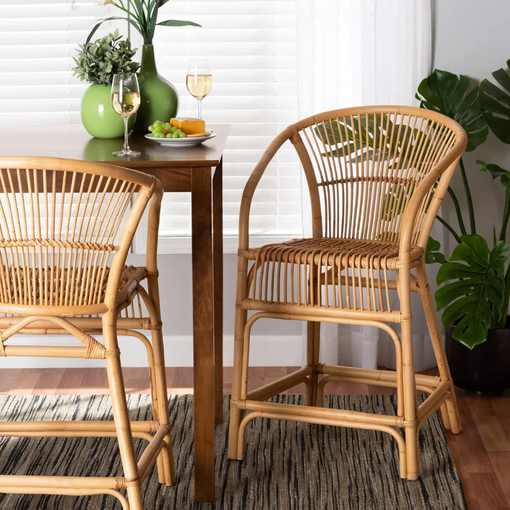 Factory manufacture natural rattan Bohemian counter stool bar chair for outdoor and indoor handwicker from Vietnam