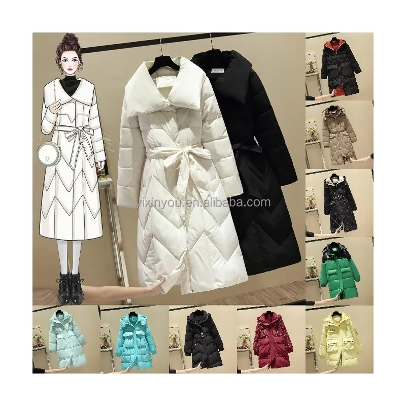 2024 custom slim mid-thigh length Thick Parkas Solid Fur Collar Winter Parkas ladies down jacket women parkas