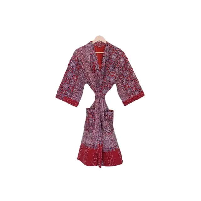 Цветочное одеяло Kantha хлопковое кимоно банный халат куртка подружки невесты пляжная одежда платье для беременных