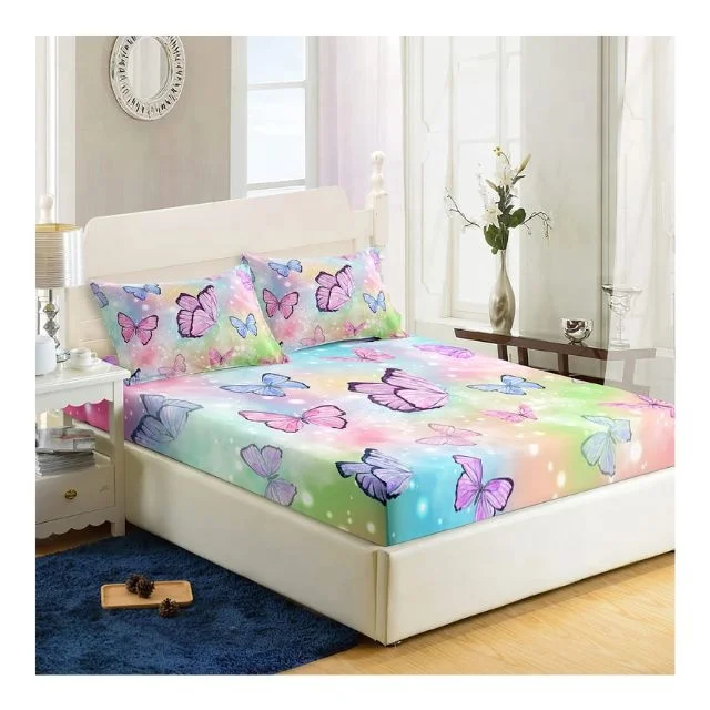 Cotton Candy Butterfly Embroidered Animal Quilt Cover For Kids Lovely Pattern Ab Double-sided Comforter Children Bedding Set