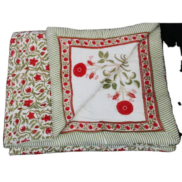 Indian Cotton Bedspread Blanket Floral Print Jaipuri Rajai Queen Coverlet Ethnic Modern Home Decor Throw Cotton Quilt
