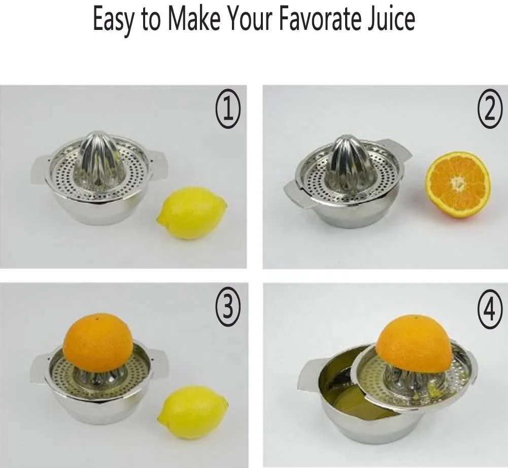 Stainless Steel Manual Juicer Lemon Oranges Fruit Squeezer Tool with Bowl Container for Home Made Juice in Kitchen
