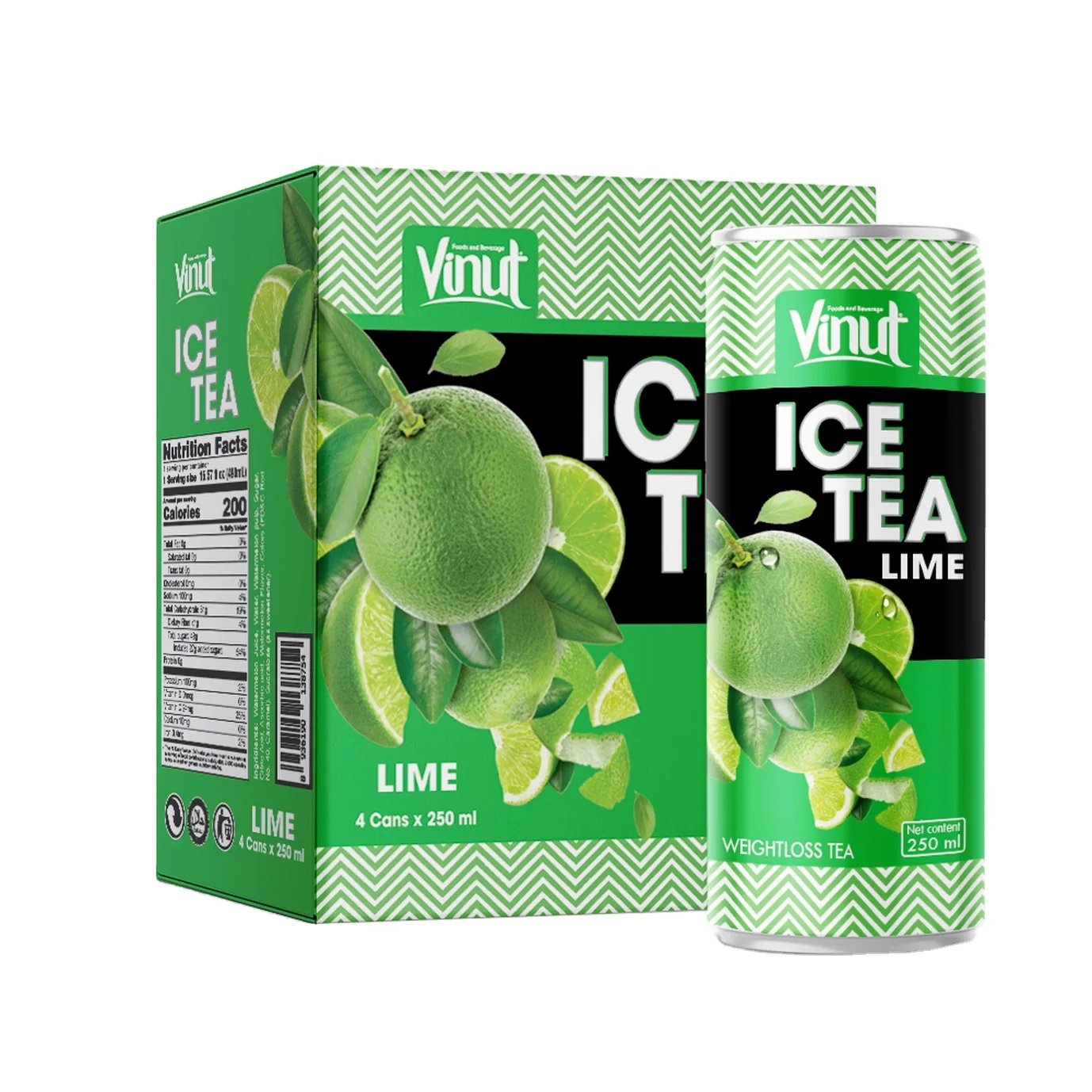 
250ml Carbonated Soft Drinks Box 4 Cans Ice Tea Lime Juice Distributors Natural tastes sample free Private Label Bulk Selling 