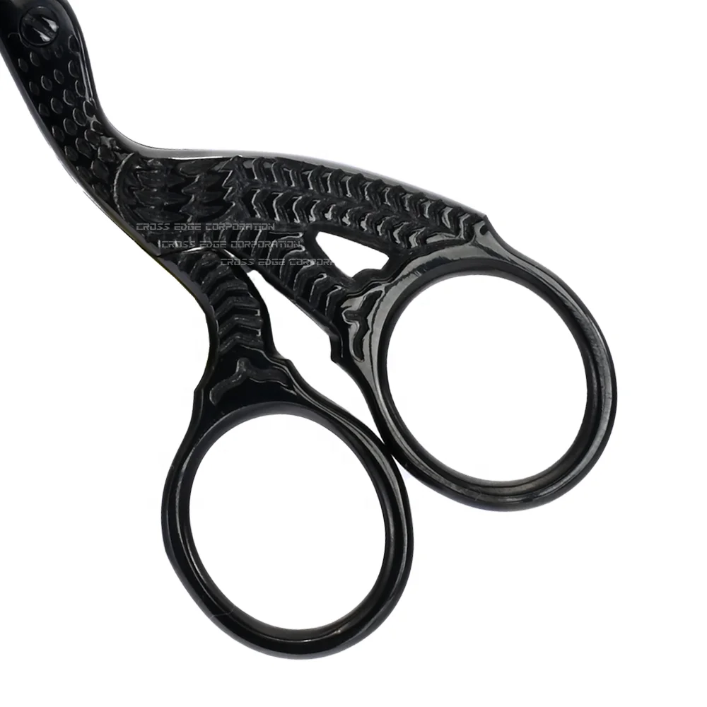  Black Customized Colorful Vintage Stork Bird Embroidery Fancy Scissors