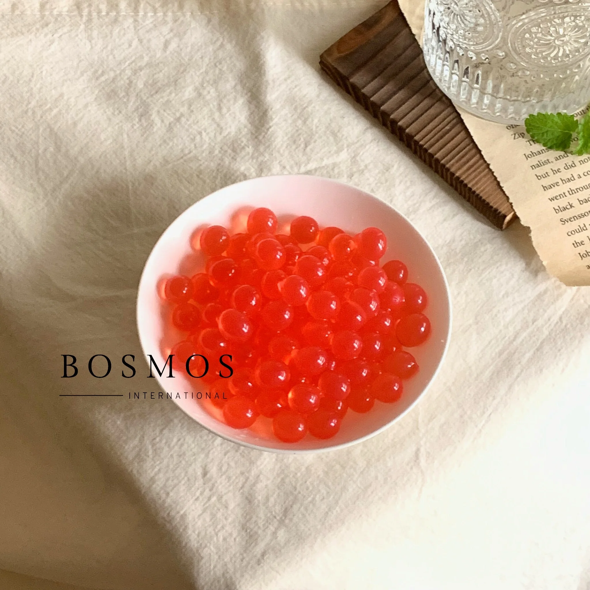 Bosmos_ 5% Strawberry Real Juice Popping Boba 3.2kg- Best Taiwan Bubble Tea Supplier, Popping Boba