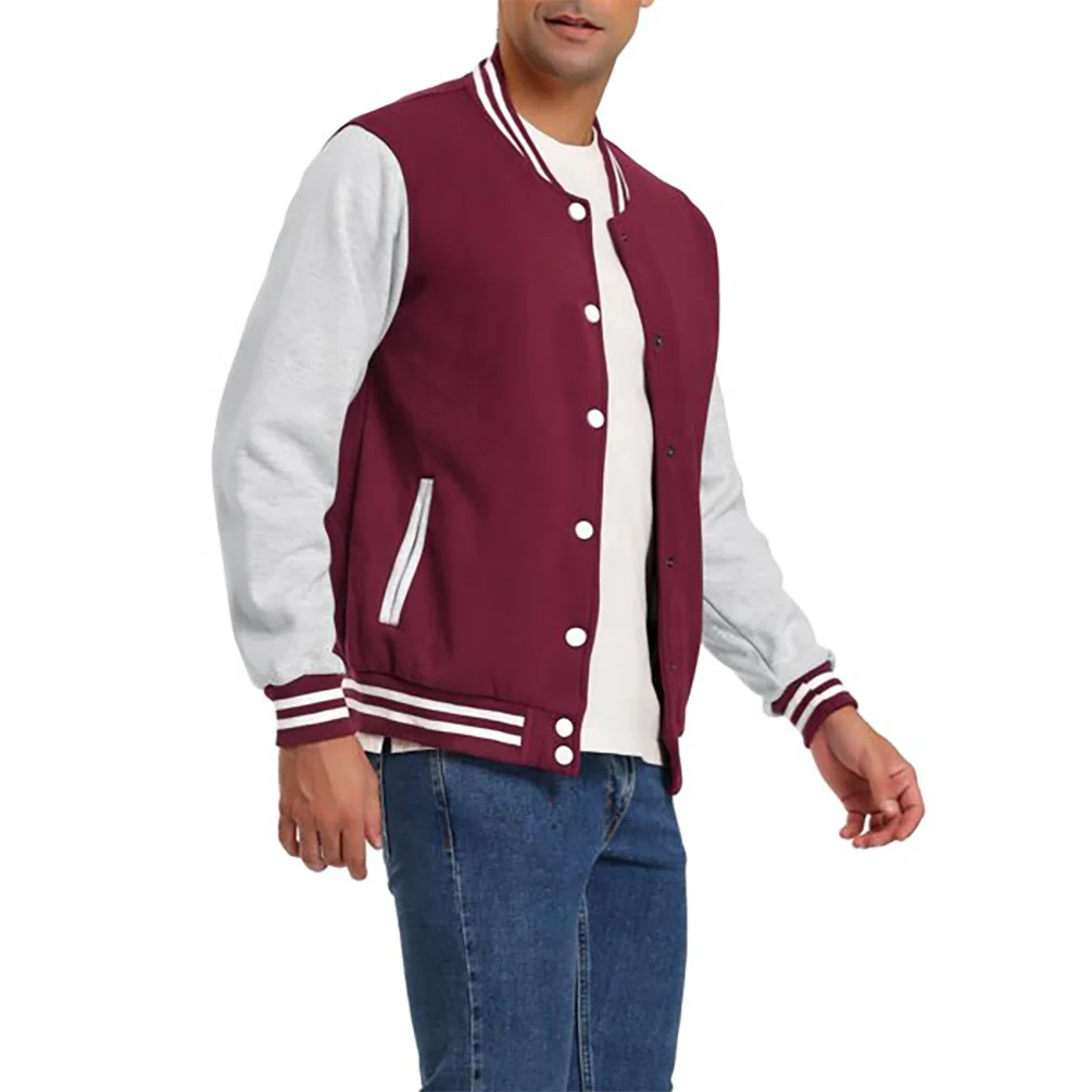 Good Quality fabric of varsity jacket Wholesale body and arm wool custom rib button up close and pockets inside liner coating