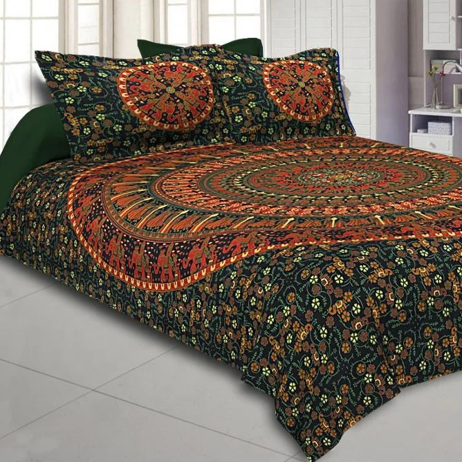 Mandala Cotton Bed Sheet Boho Bedding Set Indian Queen Size 3pcs Sheet Set For Bed Room Living Room