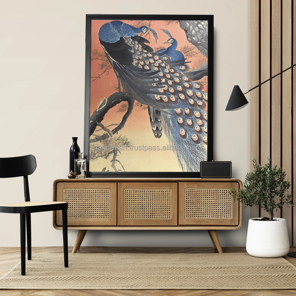 Canvas print with frame Two peacocks on a tree branch for bed room