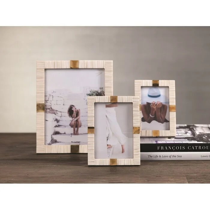 AMGE ручная работа костяная инкрустация с латунной фоторамкой набор из трех предметов настенный подвесной декор продукт оптовая продажа экспорт