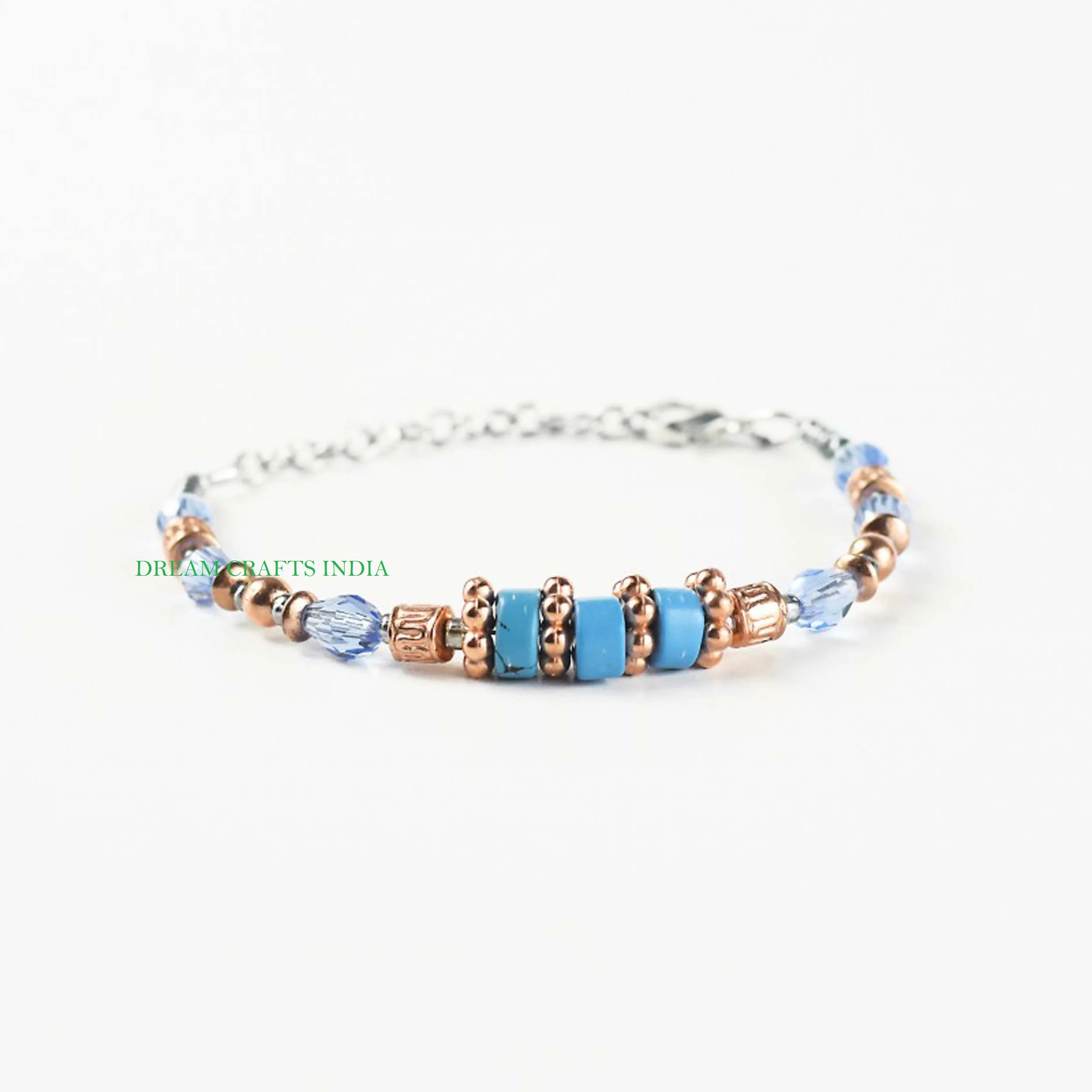 New 2023 Semi Precious Gemstone and Copper Jewelry Bracelet Metal and Stone Beaded Light Weight Adjustable Size Bangles for Sale