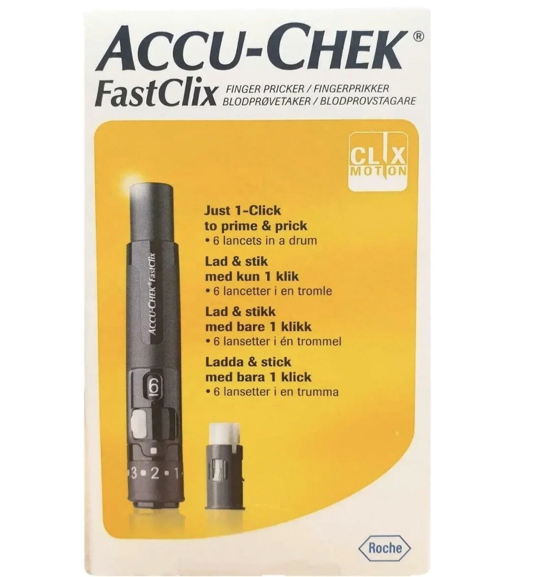 Accu-Chek Fastclix Lancing Finger Pricker Device + 6 Lancets Blood Glucose Lancing Device For Diabetes Care