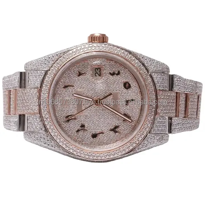 Hip Hop Bussdown Dial Men and women Luxury Iced Out Watch Hand Made Setting VVS Moissanite two tone rose gold Luxury watch