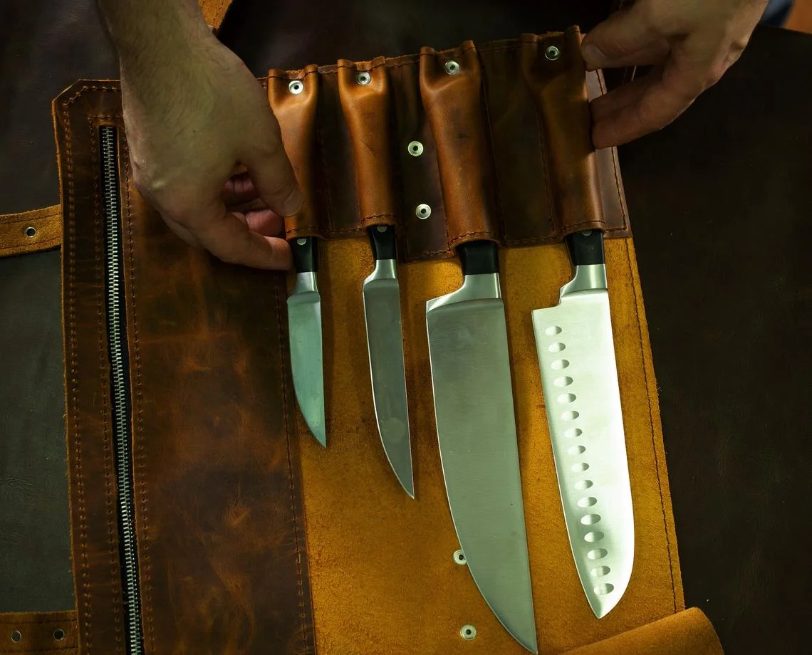 Top Quality Handmade Leather Sheath Cover Bag Storage Tool Roll Up Sheath Pouch Roll-Up 24-inch Sale Restaurant Cafe Bag