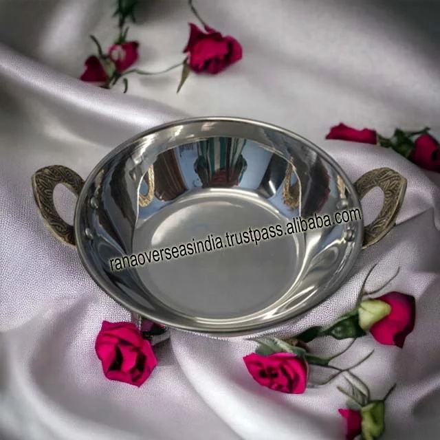 Top Selling Wholesale Copper Stainless Steel Hammered Karahi Indian Dishes Serve Ware for Vegetable and Curries Set of 4 Pcs