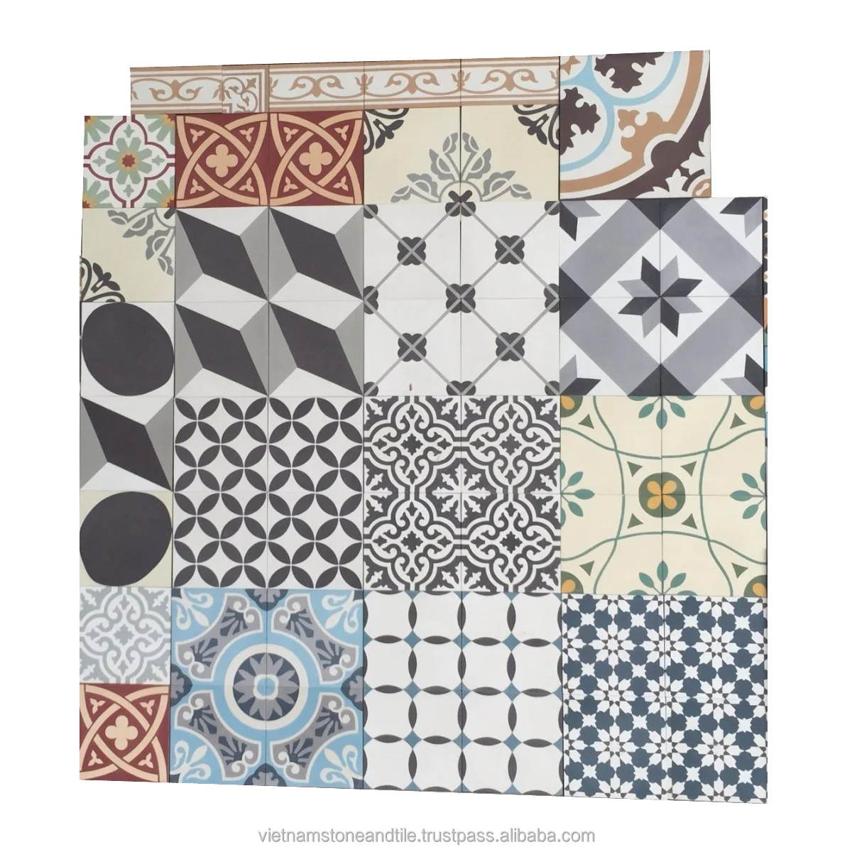 Handmade Classic Hydraulic Pressed Cement Tiles Colorful with Many Surfaces Finish Anti-Slip Wall and Floor Cladding Restroom