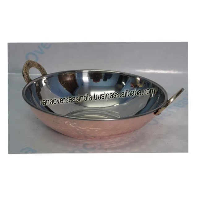 Top Selling Wholesale Copper Stainless Steel Hammered Karahi Indian Dishes Serve Ware for Vegetable and Curries Set of 4 Pcs