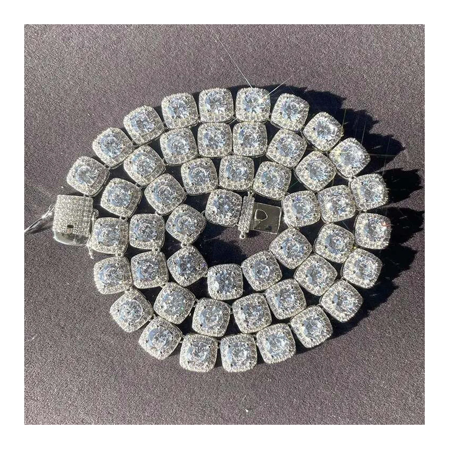 Super Selling Natural Moissanite Diamond Stone Hip Hop Necklace Dazzling Cuban Link Gold Plated Silver Chain Cross Shape Pattern