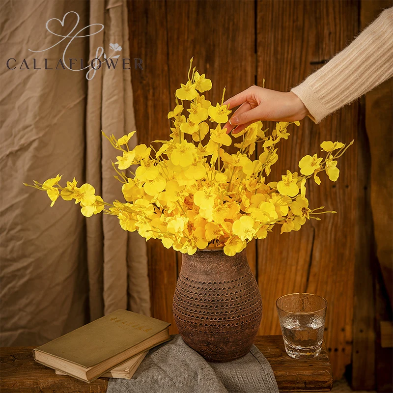 MW32101 Realistic Artificial Flower Yellow Dancing Orchid For Festive Decorations