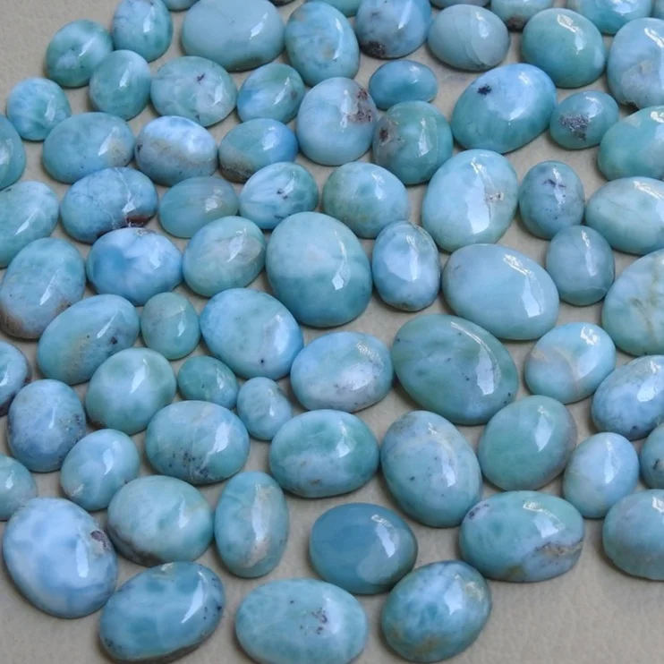 Natural Larimar Smooth Oval Shape Cabochon Calibrated Size Matching Pair Loose Stone Wholesaler Supplies New Arrival