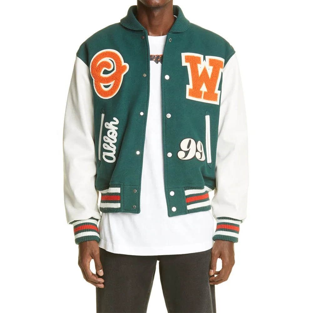 Custom Logo Embroidered Hoodies Baseball Jackets Men Fashion Design Slim Fit College Varsity Jacket Leather Sleeve Jacket