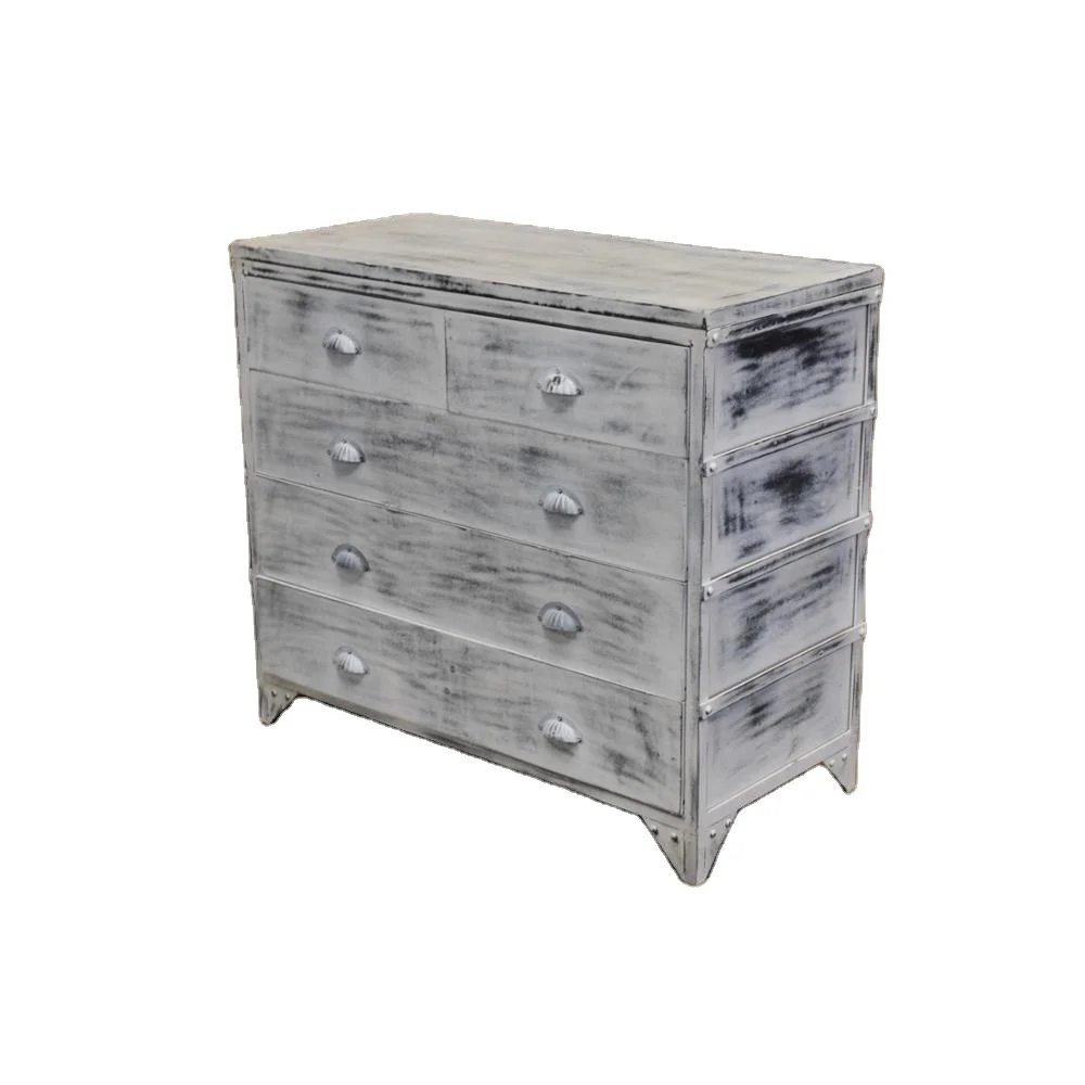 Customizable Luxury High-End American Style Antique White Finish Metal Chest Drawers Cabinet Made India High Filing Cabinets