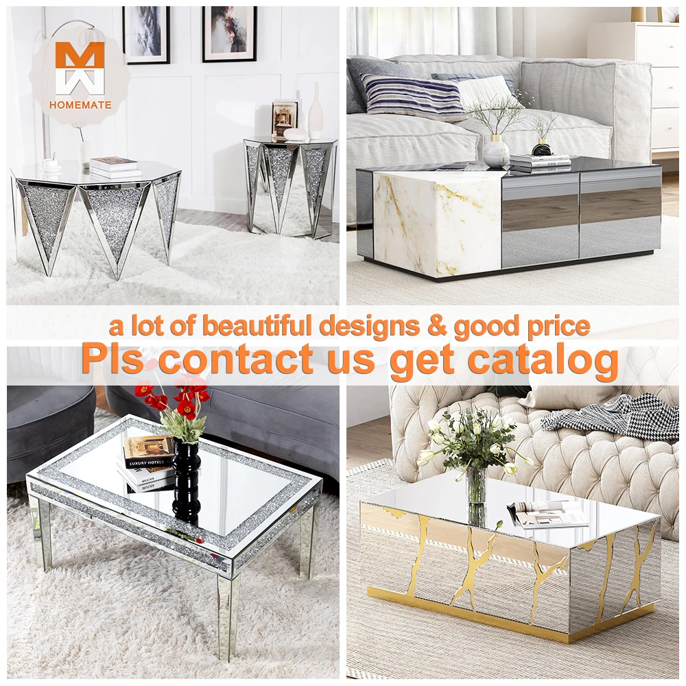 Popular Unique Oversized Faceted Prism Mirror Coffee Table and End Tables
