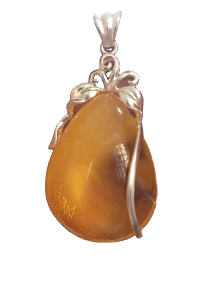 100% natural high quality Amber inlay silver pendant