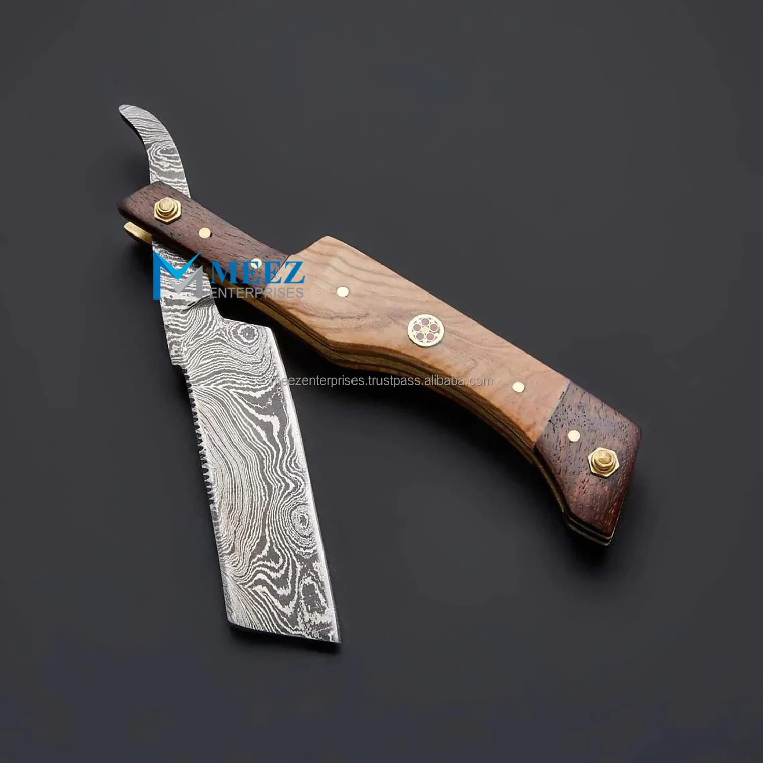 Professional Straight Edge Razor Damascus Pattern Steel Rosewood Handle Razor Beauty Tools
