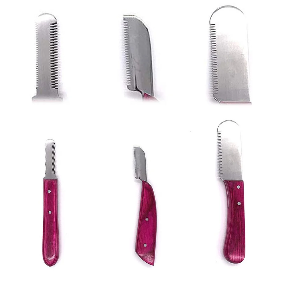 Dog Grooming Coat Stripping Knife Stripper Trimmer Tool Wooded Handle tripping Knives Set of 6 in Stainless Steel non slip tool
