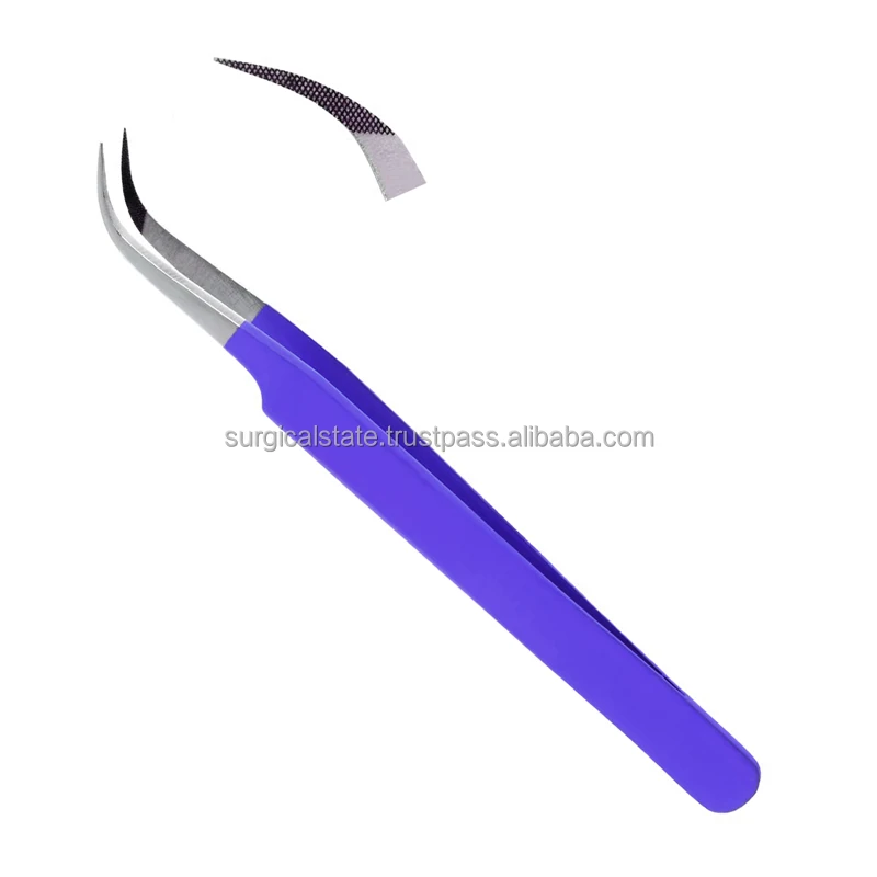 Private label Logo 45 75 90 Degree Diamond Grip Tweezers Stainless Steel Lash Tweezers Fiber Tip Tweezers For Eyelash Extension