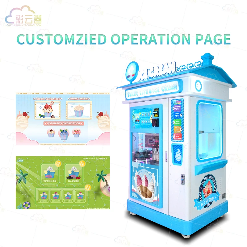 OEM Commercial Automatic Soft Ice Cream Vending Machine Coin Operated Frozen Food Vending Machine with Touch Screen