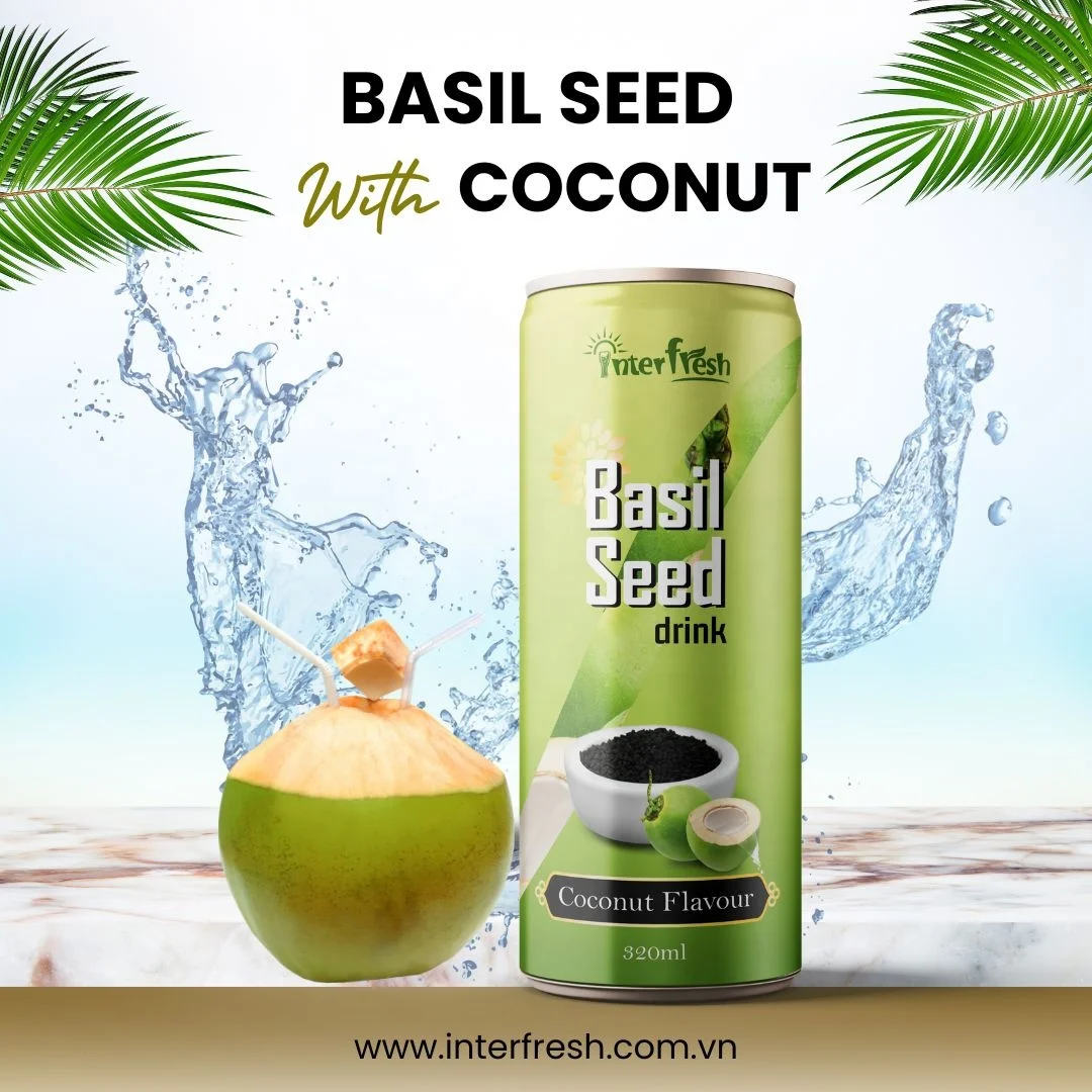 INTERFRESH Wholesale Private Label Accepted Natural Chia Basil Seed Drink Bottle 290ml from Viet Nam Free Sample  OEM HALAL