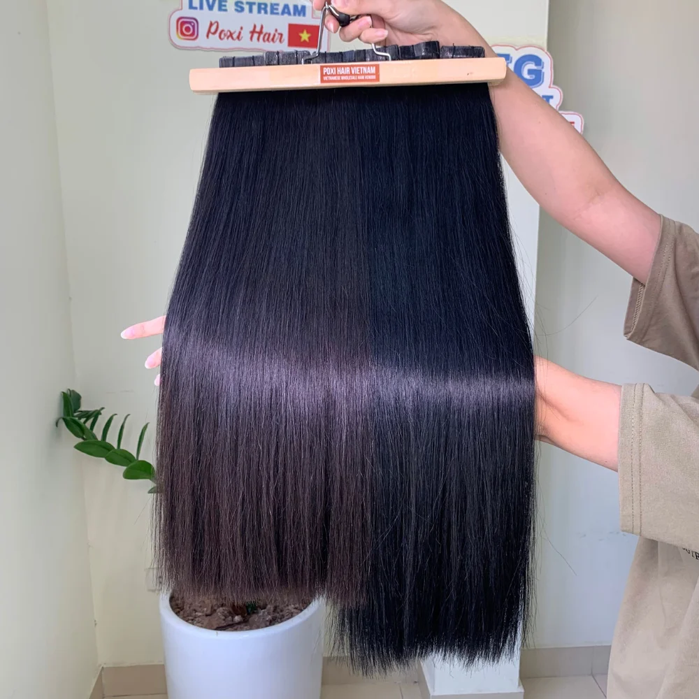Hot Selling Tape In Hair Extensions Color 1b Natural Black & 1 Jet Black Raw Unprocessed Vietnam Human Hair Invisible Tape Glue