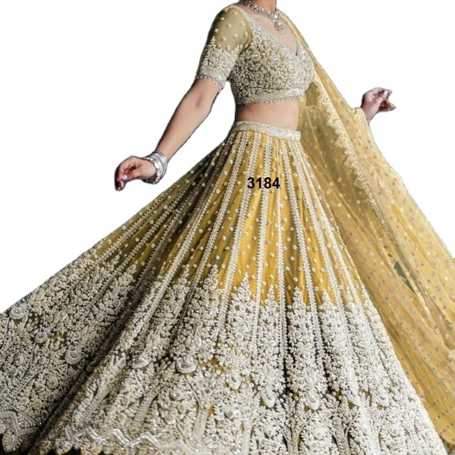 Haldi Special Indian Designer Yellow Mirror Embroidery Women Lehenga choli for Wedding Party Engagement 2023 India
