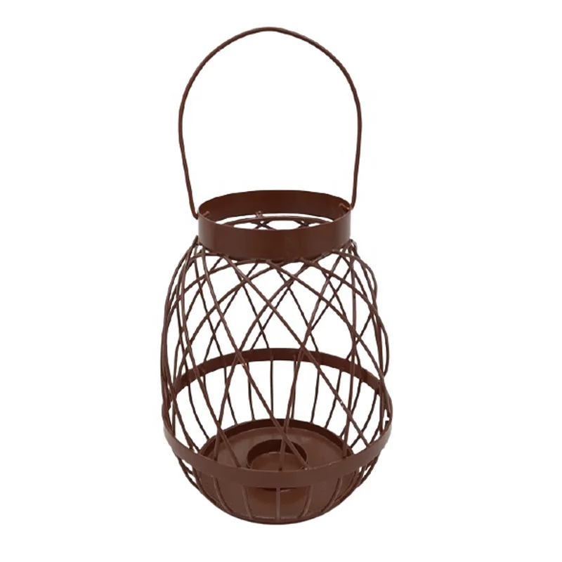 Home Decoration Iron Decorative Round Shaped Hanging Lantern With Out T-Lite Shiny Grey Ceramic For Wedding Decor