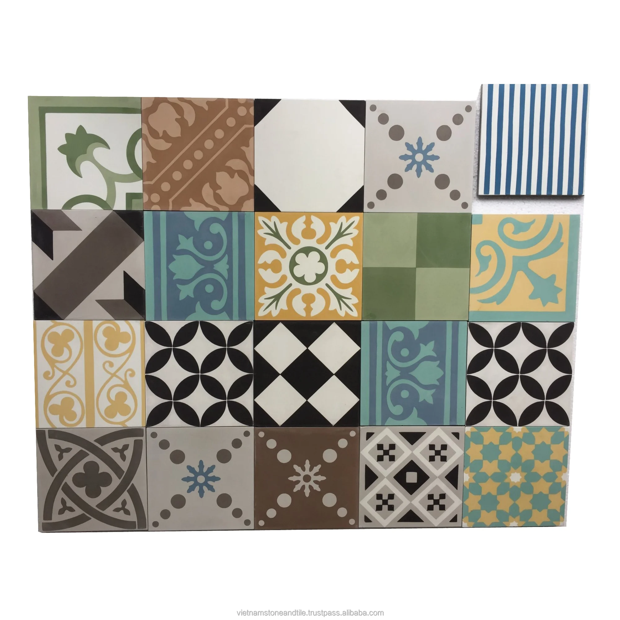 Handmade Classic Hydraulic Pressed Cement Tiles Colorful with Many Surfaces Finish Anti-Slip Wall and Floor Cladding Restroom