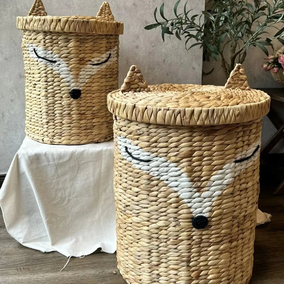 Hot Selling Items Manufacturer Price Fox Big Water Hyacinth Storage Basket for Home Organizer/Nursery Room Decor