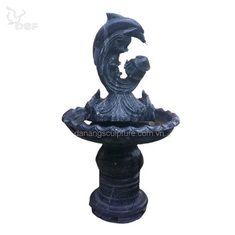 Custom Boy playing with dolphin water fountain statue outdoor garden marble fountain outdoor boy fish fountain