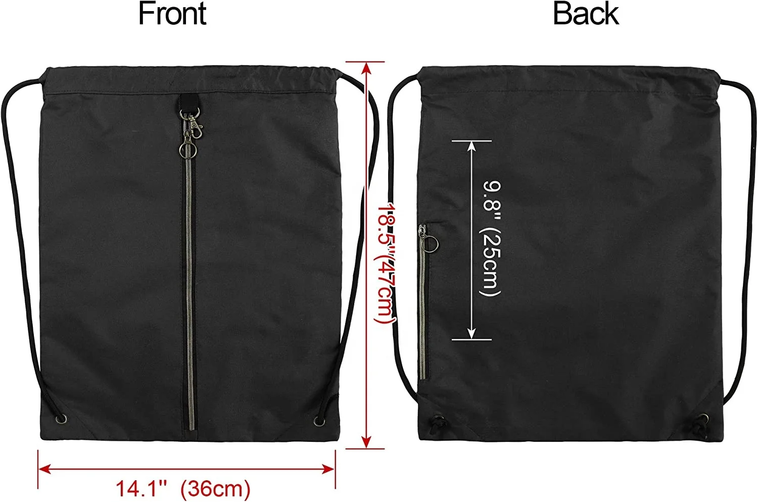Drawstring Backpack with 3 Zipper Pocket and 2 Inside Pouch Drawstring bags Swim Bag sports Cinch Sack String bag