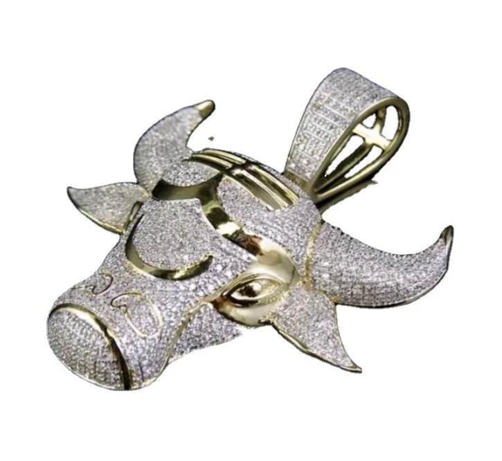 Moissanite White Round Shape Zodiac Sign Bull Pendant Taurus Bull Charm Pendant 925 Sterling Silver Customized pendant